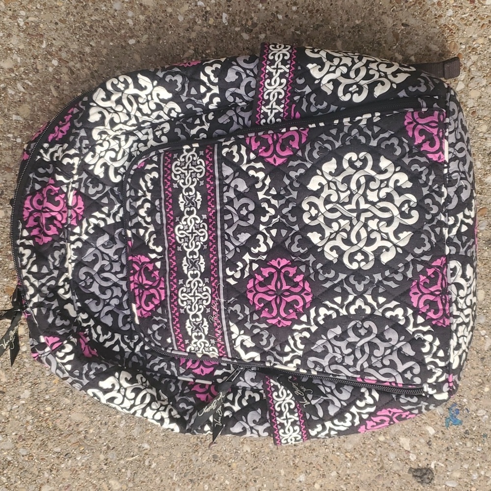 Vera Bradley Canterbury Magenta Black Pink White Grey Pattern Laptop Backpack VB